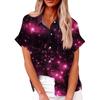 Женская свободная повседневная рубашка с короткими рукавами и отворотом с цифровым принтом и карманом