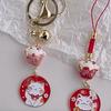 Small Bell Maneki Neko Pendant Japanese Style Car Keyring Cute Ceramic Cat Keychain  Children Gifts