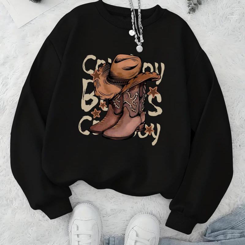 Cool Printed Women's Crew Neck Sweatshirt, Cotton Blend & Durable