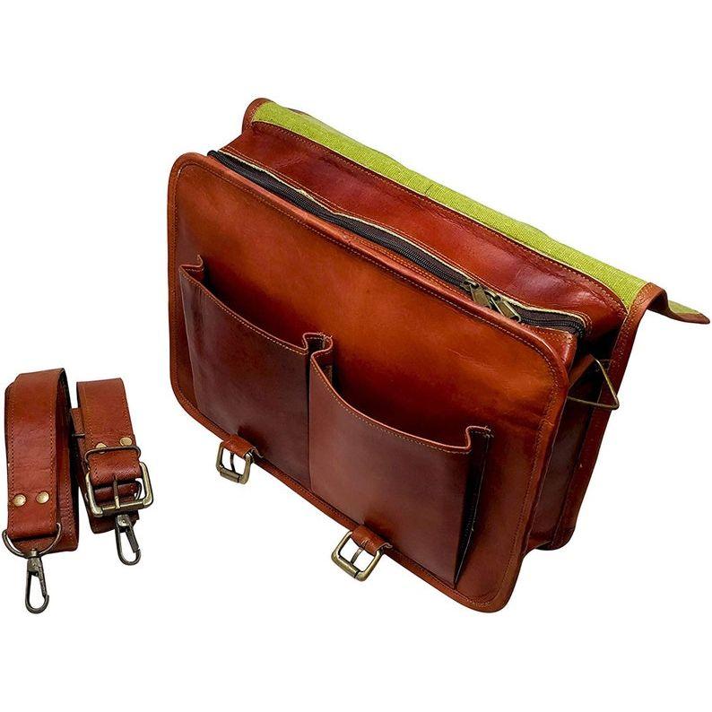 16" Leather Messenger Bag Laptop Case Office Briefcase Gift for Men Computer Distressed Shoulder Bag