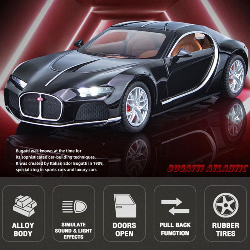 1/24 масштаб Bugatti Atlantic Supercar, литая под давлением модель автомобиля, игрушечный автомобиль с откатным механизмом со звуком и светом для детей, коллекция подарков для мальчиков и девочек