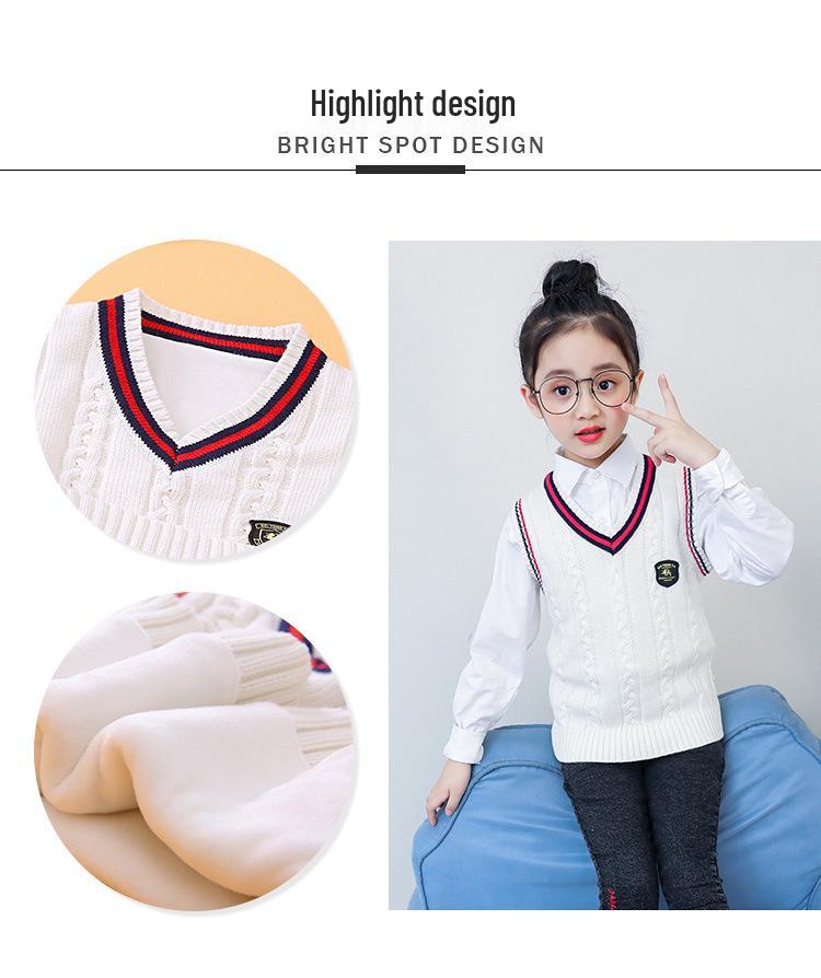 Kids' Preppy Fleece-Lined Vest - Warm School Uniform Sweater for Boys and Girls
