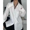 Уличная модная рубашка на молнии, женская рубашка с отложным воротником и длинным рукавом, женская белая блузка, повседневные офисные женские элегантные топы, шикарные 29287
