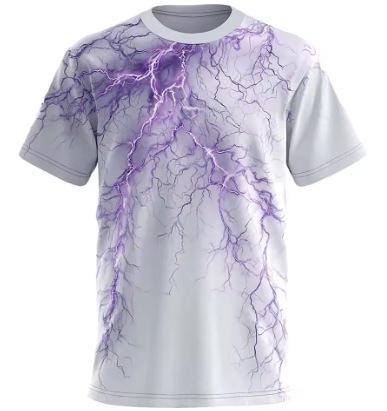 Men's 3D lightning print T-shirt summer short-sleeved casual round neck breathable street fashion personalized top