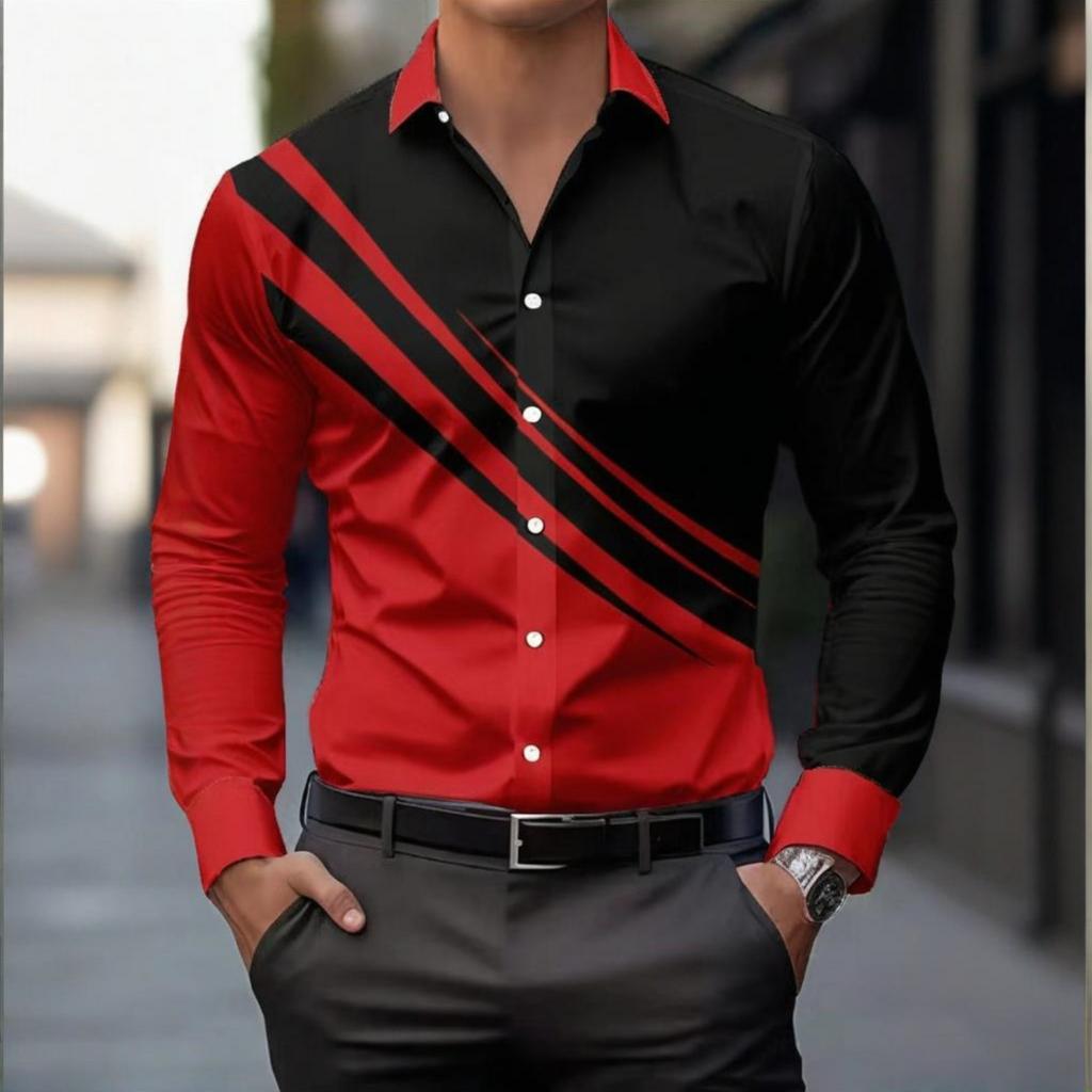 Мужские рубашки с длинным рукавом, рубашки в стиле business casual, мужские рубашки на пуговицах с отложным воротником и цветными блоками