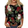 Women's Fashion Casual Round Neck 3/4 Sleeve Loose  Printed T-Shirt Ladies Top