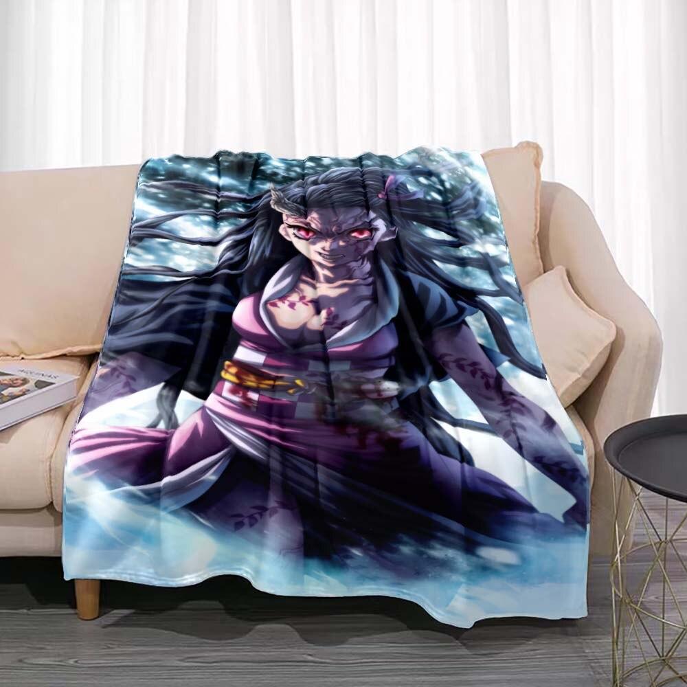 Demon Slayer Flannel Throw Blanket Anime Cartoon Smooth Soft Bedspread Warm Gamer Gift Living Room Sofa Home Bedroom Decor