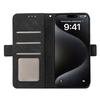 For iPhone 16 Leather Case RFID Blocking Card Slots Wallet Phone Cover - Black