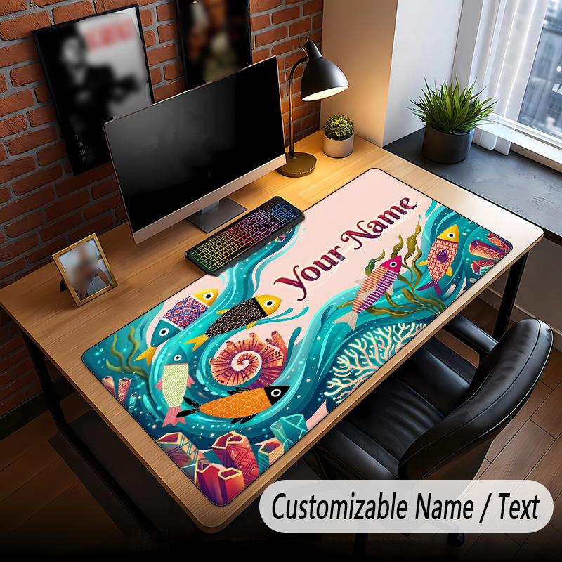 Fish Ocean Theme Custom Mouse Pad Personalized With Name Text Customized Desk Mat For Office Home Decor