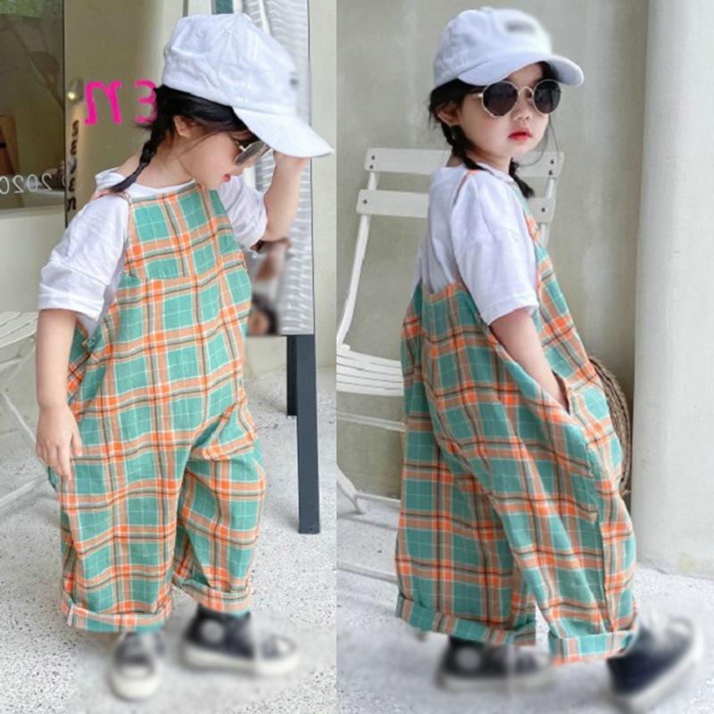 Комбинезон в клетку для маленьких девочек, цельный комбинезон, штаны-шаровары, комбинезон без рукавов, детский боди, комбинезон, детская одежда, От 3 до 8 лет
