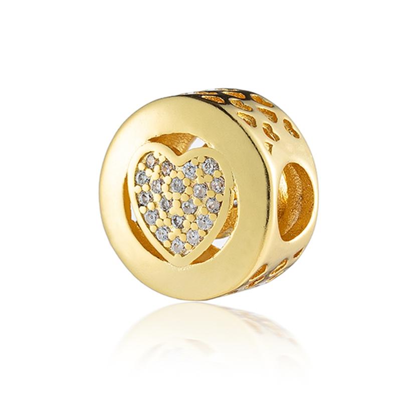 НОВЫЕ блестящие круглые бусины-шармы с позолотой, подходят для оригинального серебряного браслета, DIY украшения, подарок, бант, двойное сердце, подвеска