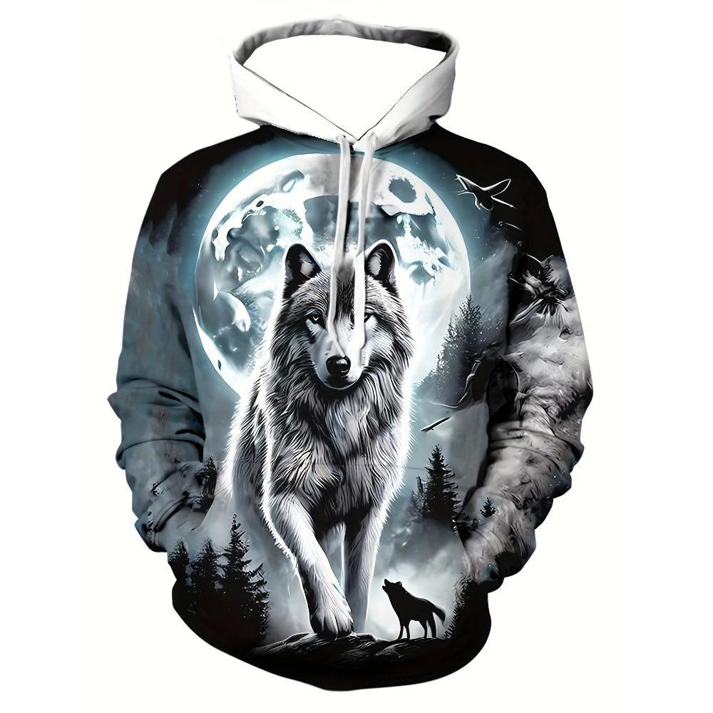 Мужская мода с капюшоном с принтом животных и волка, 3D-принт, уличная одежда, толстовки с капюшоном и передним карманом, дизайнерская толстовка с капюшоном