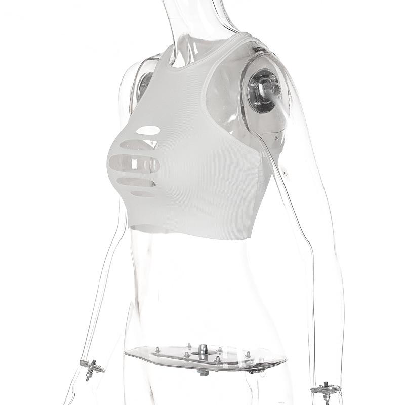 Off Shoulder Hollow Out Clubwear Tank Vest Crop Tops 2022 Sexy Summer Solid Color Bodycon Party Tank Streewear Bustier