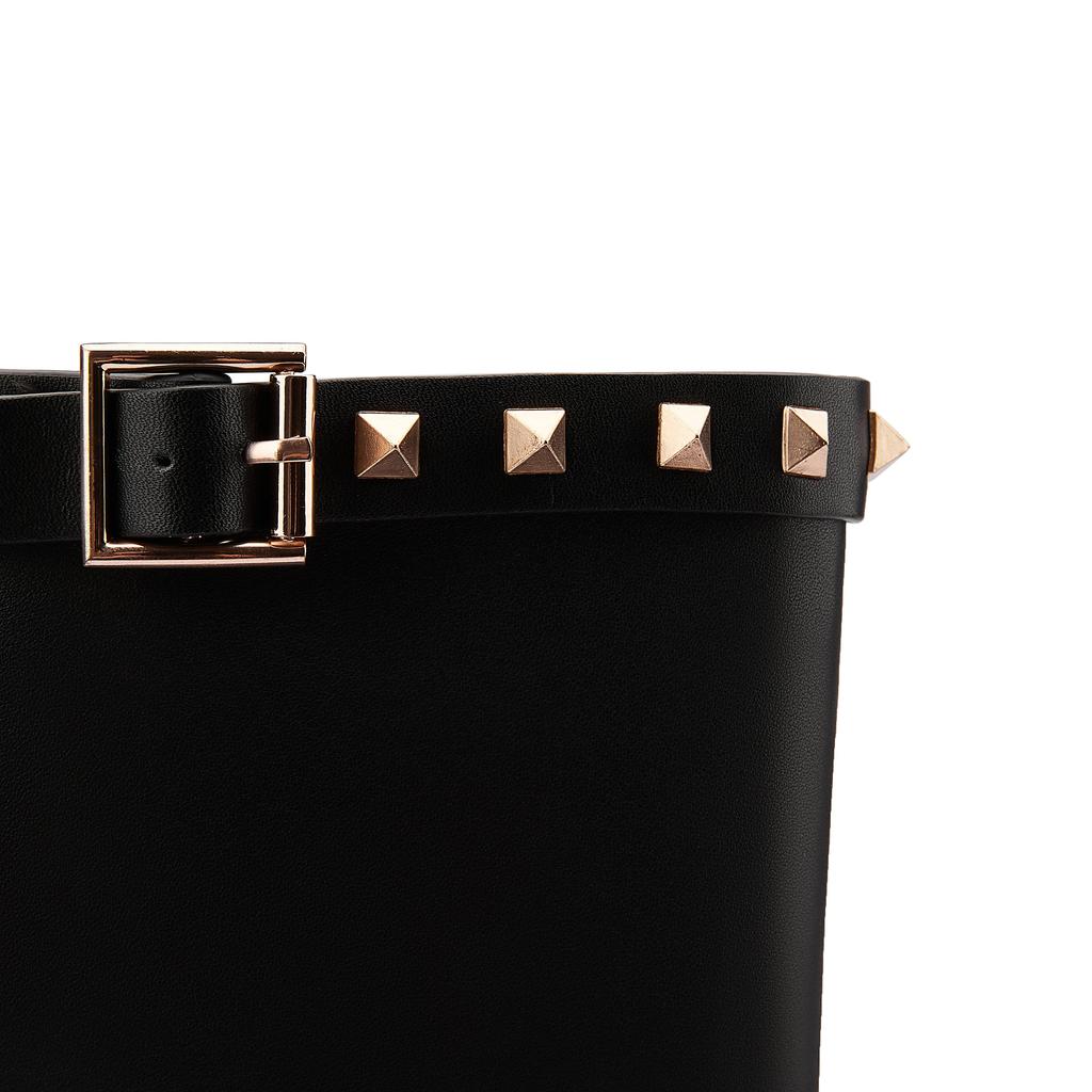 Krazing Pot Натуральная коровья кожа осенне-зимняя обувь на толстом среднем каблуке большого размера 45 размера 44 кожаные металлические заклепки женские теплые сапоги до колена