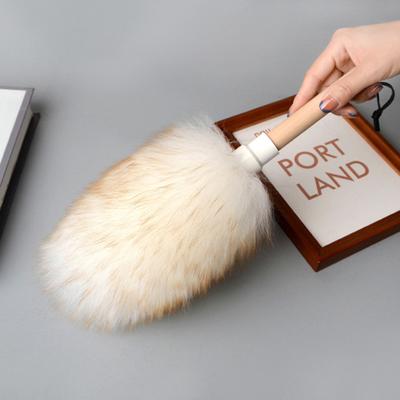 Тряпка из перьев овчины с деревянной ручкой, подвесная веревка, моющаяся многоразовая маленькая ручная тряпка для очистки настенного стола для растений