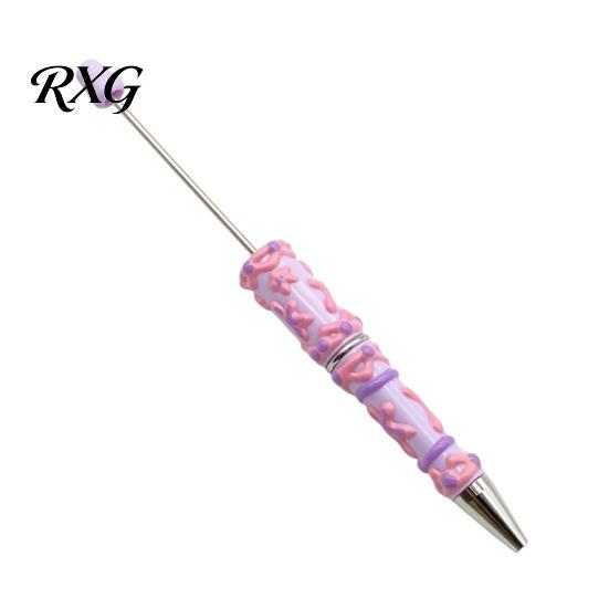 Cute Cream Texture Pen DIY Beadable Pen, Plastic Beaded Black Ink Ballpoint Handmade Style for Students Teens Teachers School Office Supplies