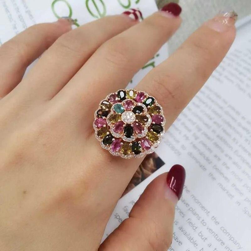 Sace Gems Кольца из стерлингового серебра 925 пробы 3*4 мм с натуральным турмалином для женщин, ювелирные украшения для помолвки, коктейлей и вечеринок