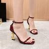 High Heel Open End Sandals, Sexy, with Unique Strap, Red Wine Color, Elegant Personality New Summer Style Elegant Ladies Sandals