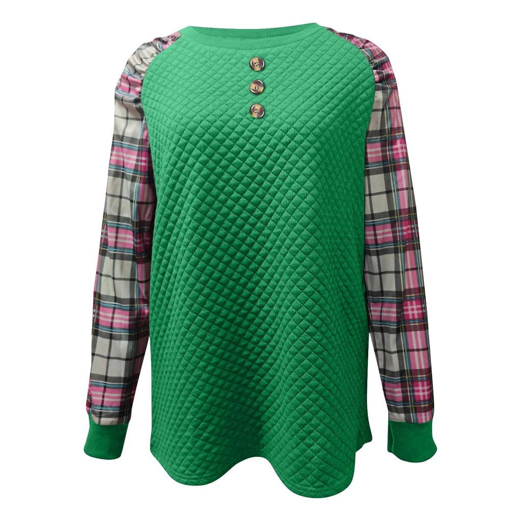 Женская мода повседневный свитер с длинным рукавом в клетку пэчворк свитшот топ
