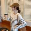 A Fashionable Knitted Sweater for Women with Contrasting Color Stripes, A Casual Long-sleeved, Loose and Laid-back Top
