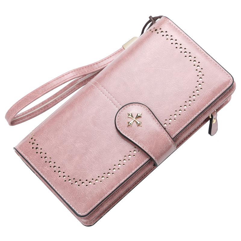 Baellerry Women's Long Purse Vintage Fashion Wallet Zipper Coin Purse Simple Card Holder Multi-card Slot Clutch Bag with Lanyard