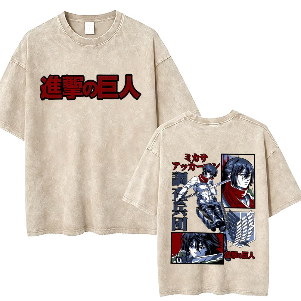 Washed Vintage Anime Attack on Titan Annie Leonhart Merch Tshirt Men Women Clothing Manga Harajuku Oversized T Shirt Streetwear
