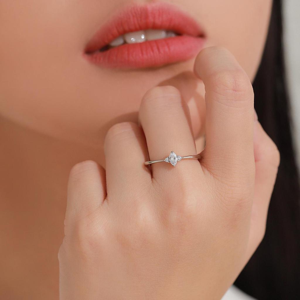 Женское кольцо из стерлингового серебра S925 с цирконами в форме ромба, легкая роскошь, простой штабелируемый дизайн для указательного пальца