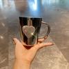 Кружка для кофе Bling Mug Rhinestone Heart с двойными стенками из нержавеющей стали, 300 мл, переносной дорожный стакан, чашка для чая с молоком, кружки для воды