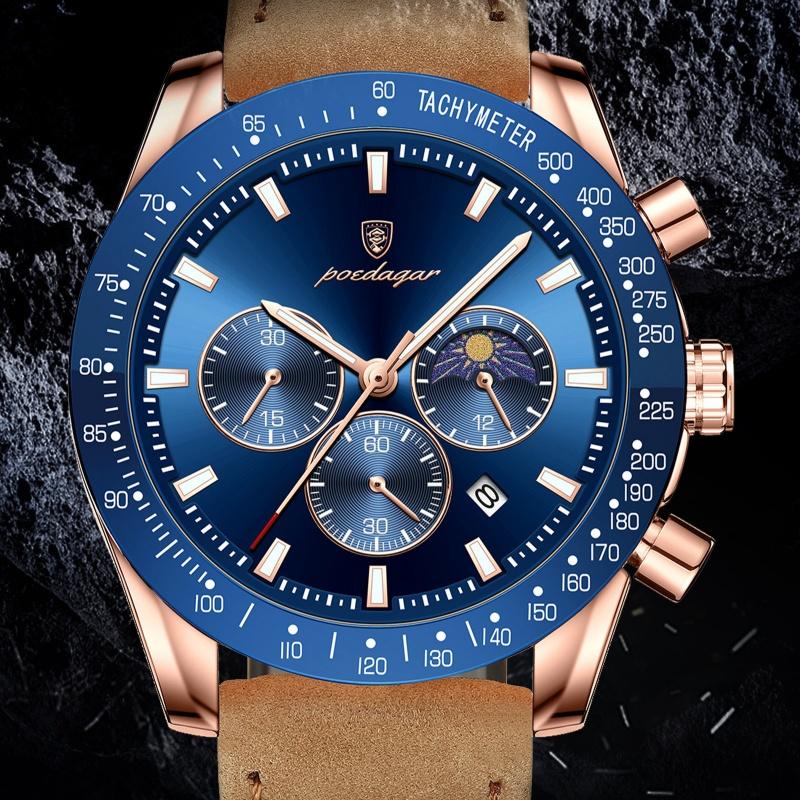 Новые повседневные часы с большим циферблатом, роскошные мужские светящиеся водонепроницаемые ультратонкие кварцевые часы с тремя секундами на дисплее, кожаные мужские часы