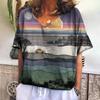 Summer Women's T-shirt Landscape V-neck T Shirt Ladies Fashion Short Sleeve Tops Retro Streetwear Fashion Clothes Female Casual