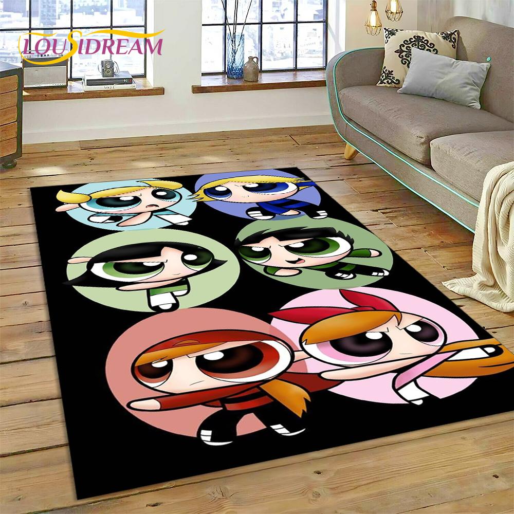 Cartoon Cute P-Powerpuff Girl Rug Carpet for Living Room Bedroom Home Decor,Floor Mat Non-slip Decoration for Sofa Doormat Gift