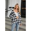 Весенне-осенняя куртка женская блузка больших размеров с лацканами и длинными рукавами, карманами на пуговицах, клетчатая рубашка
