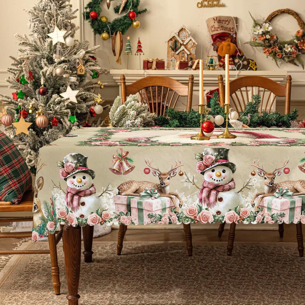 1 шт. Рождественская круглая и прямоугольная скатерть, различные размеры, скатерть с ретро-узором Санта-Клауса и рождественского снеговика, рождественская га