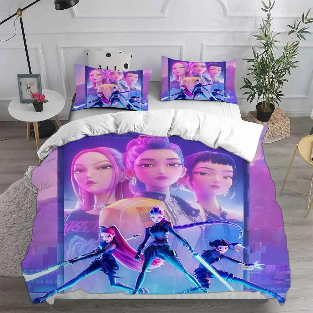 KPop Demon Hunters Bedding Sets EU Single Comforter Quilt Bed Cover Duvet Cover Pillow Case 2-3 Pieces Sets Halloween Costume