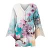 Ladies Casual Floral Printed Three Quarter Sleeve Button Shirt Cardigan Top