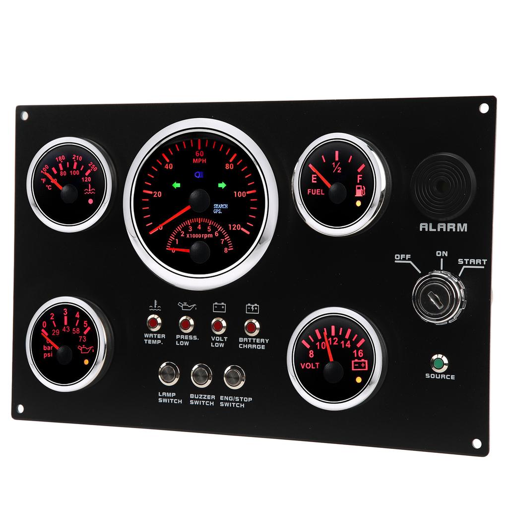 Набор из 5 приборов 12 В для приборной панели 0–120 миль/ч 0–8000 об/мин красный светодиод 0–5 бар 0–73 фунт/кв. дюйм для морской лодки автомобиля