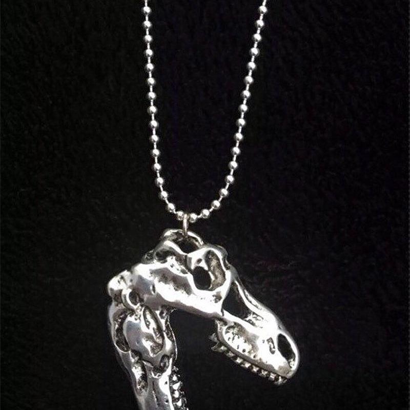 Кулон-ожерелье в виде черепа тираннозавра рекса ручной работы с посеребрением, цепочка 24"