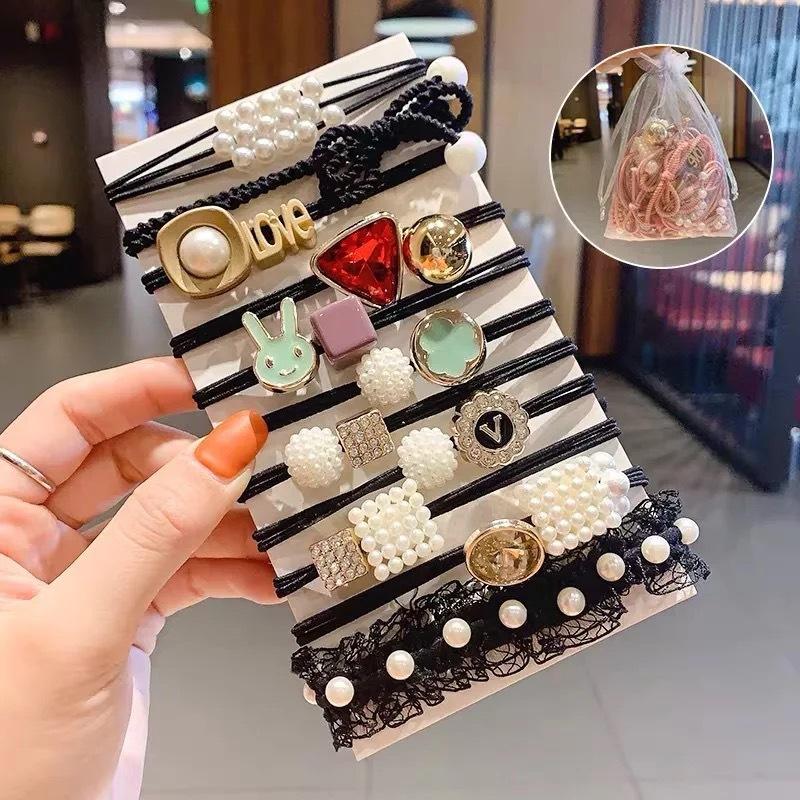 Базовые эластичные резинки для волос с жемчужным кубом и шариком для девочек, резинка для волос с розовым кроликом, резинка для волос, резинки, 2023, набор аксессуаров для волос