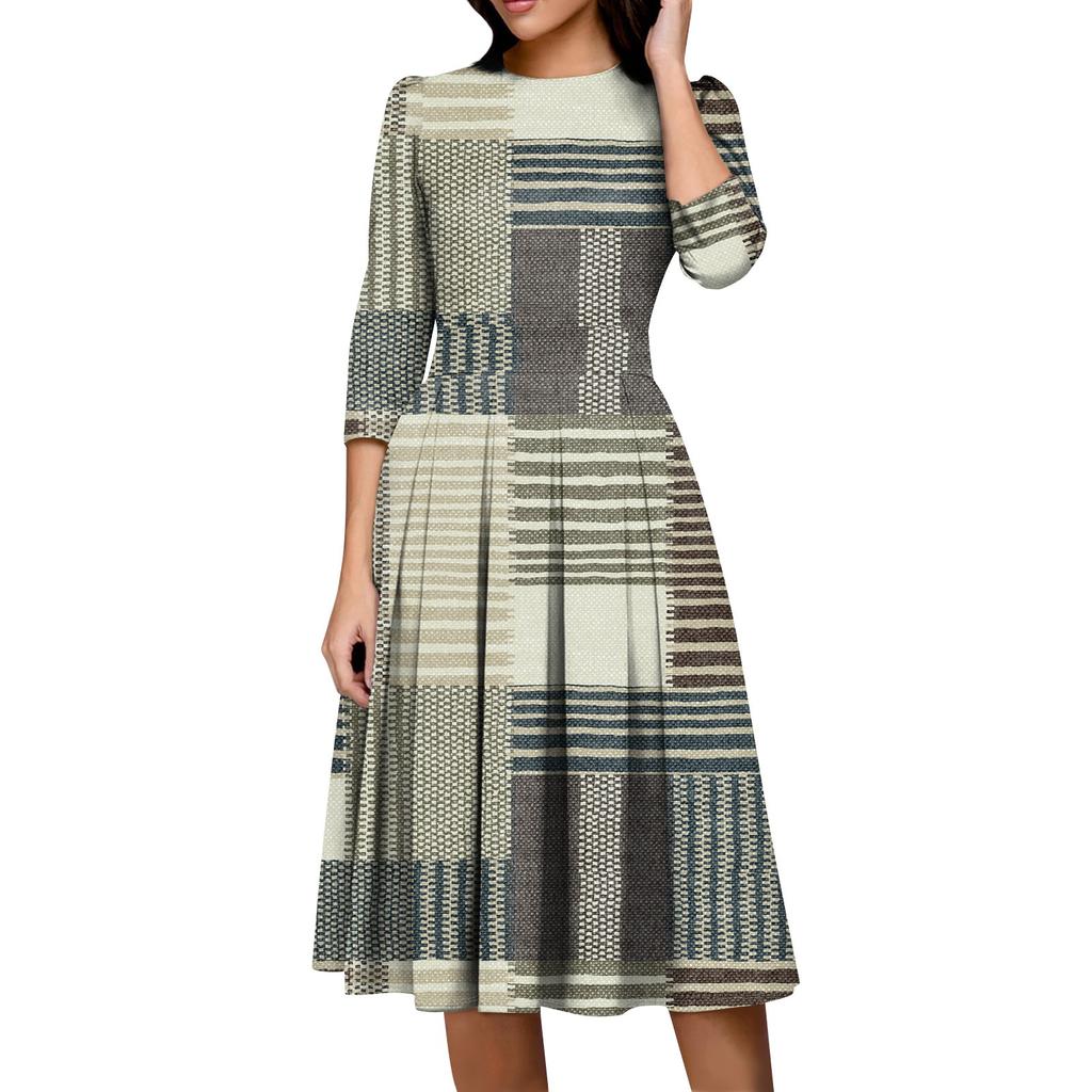 Women's Casual And Fashionable 3/4 Sleeve Pocket With Back Zipper Dress