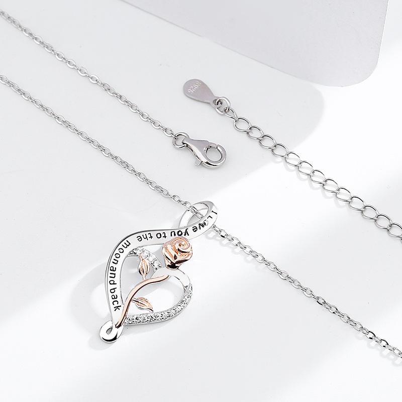 Серебряное ожерелье с цветовым разделением Love Rose, кулон, ювелирное ожерелье для женщин, вечный подарок на День святого Валентина