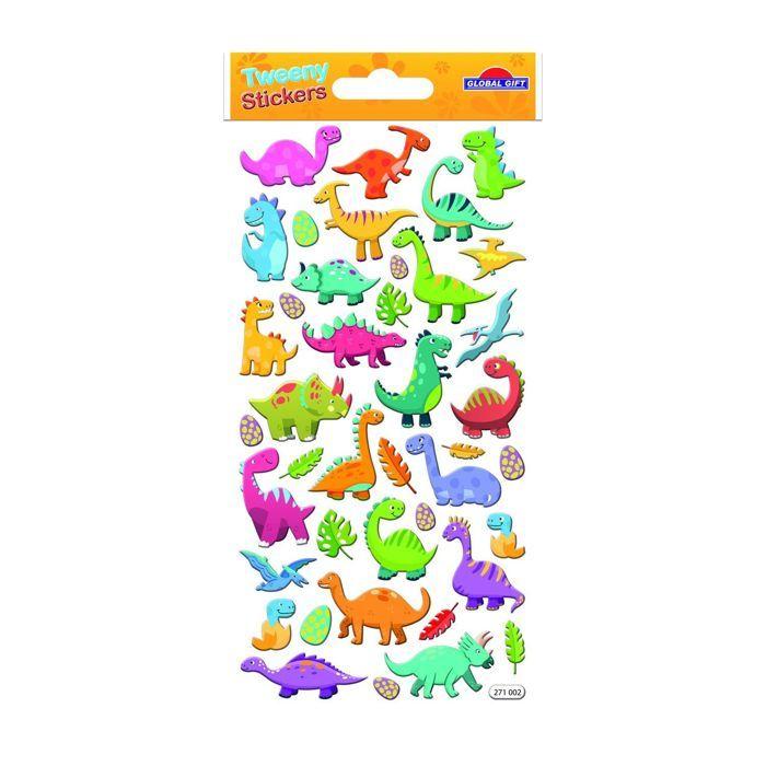 Autocollants réutilisables - Relief 3D - Dinosaures - Effet métallique