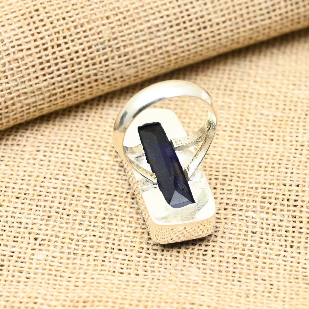 Blue Sapphire Lab-Created Gemstone Handmade 925 Solid Sterling Silver Jewelry Ring