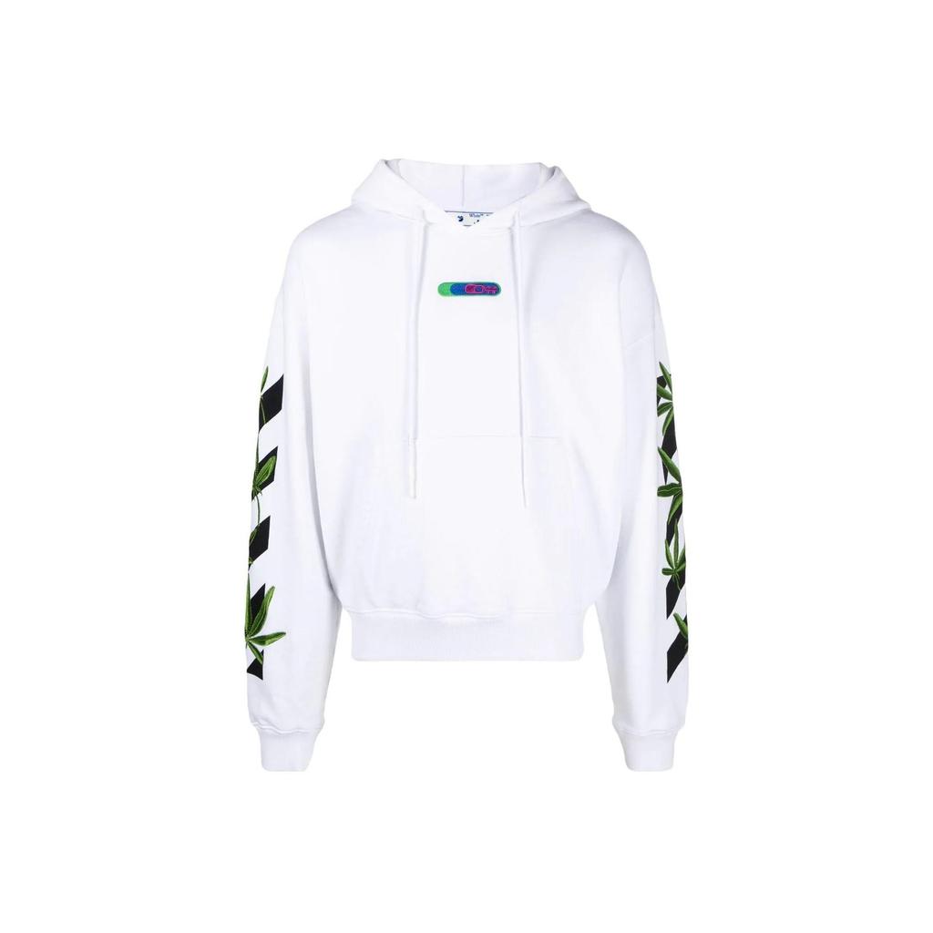 Off-White Weed Arrows Over Hoodie White/Green Men Tops OMBB037S22FLE0100155