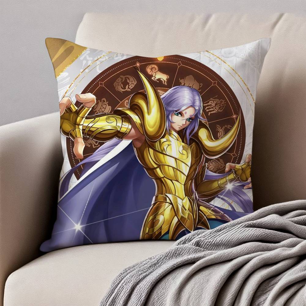 Анимация 12 Золотых S-Святых S-Сейи Наволочка Подушка Анти-пылевой клещ Наволочка Невидимая молния Шелковистый короткий плюш Чехол для диванной подушки