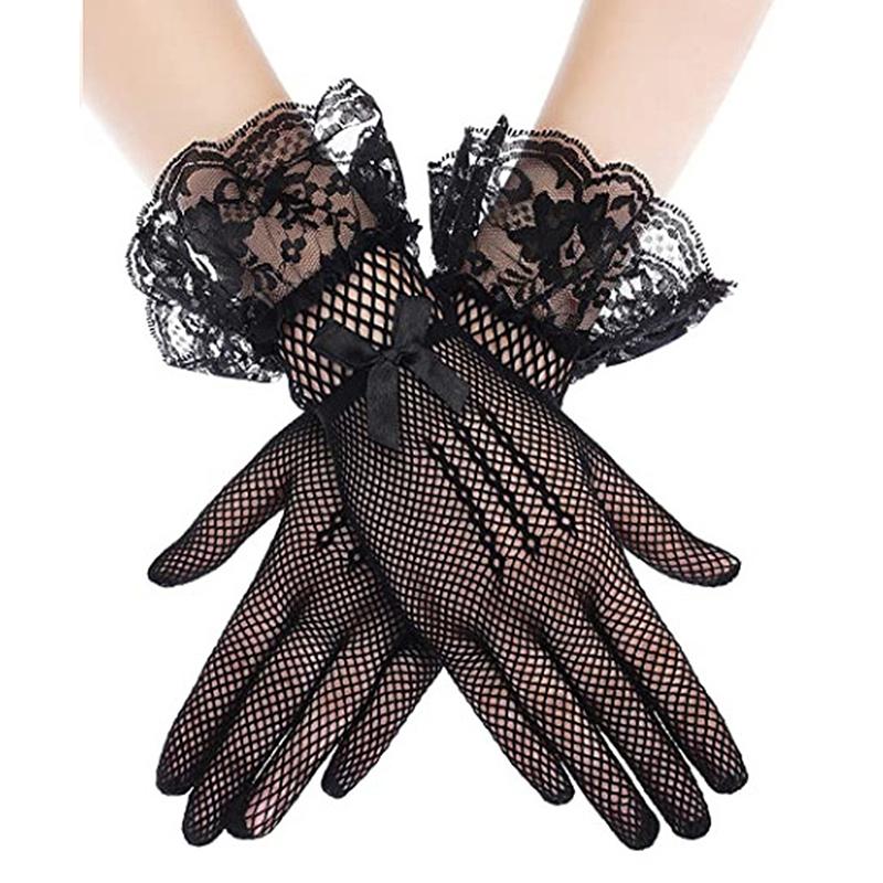 Женские церемониальные этикетные сетчатые тонкие варежки в стиле готического панка, сексуальные перчатки, черные, белые, мягкие, эластичные, для девочек, кружевные, ажурные перчатки в стиле Лолиты