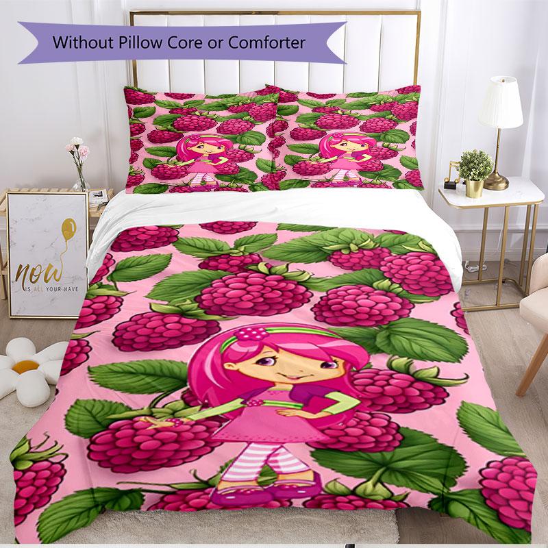 3pcs Duvet Cover Set (1*Duvet Cover + 2*Pillowcase, Without Core), Strawberry Shortcake Print Soft All‑Season Bedding Set, Home Bedroom Decor Gift
