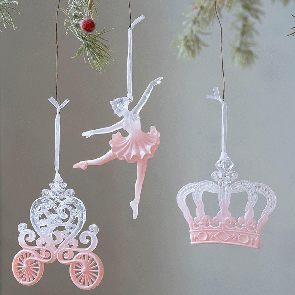 2pcs Pink Transparent Xmas Tree Hanging Ornaments Merry Christmas Decor Home Desktop Decoration