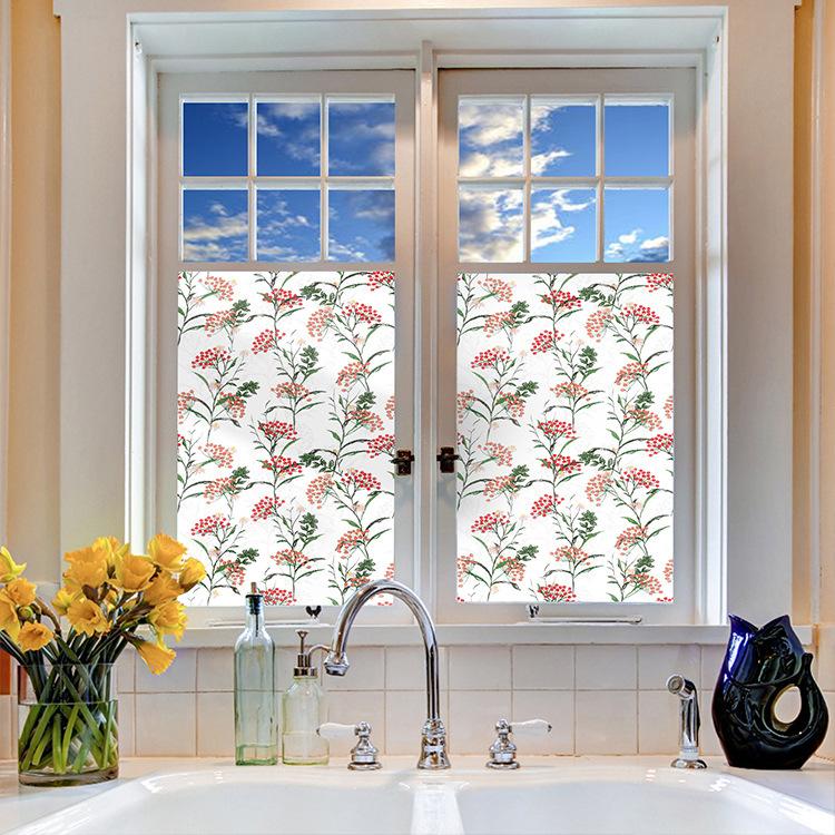Цветочная оконная пленка Конфиденциальность Статическая липкая неклейкая пленка Витражная виниловая пленка Солнцезащитная наклейка на окно Украшение