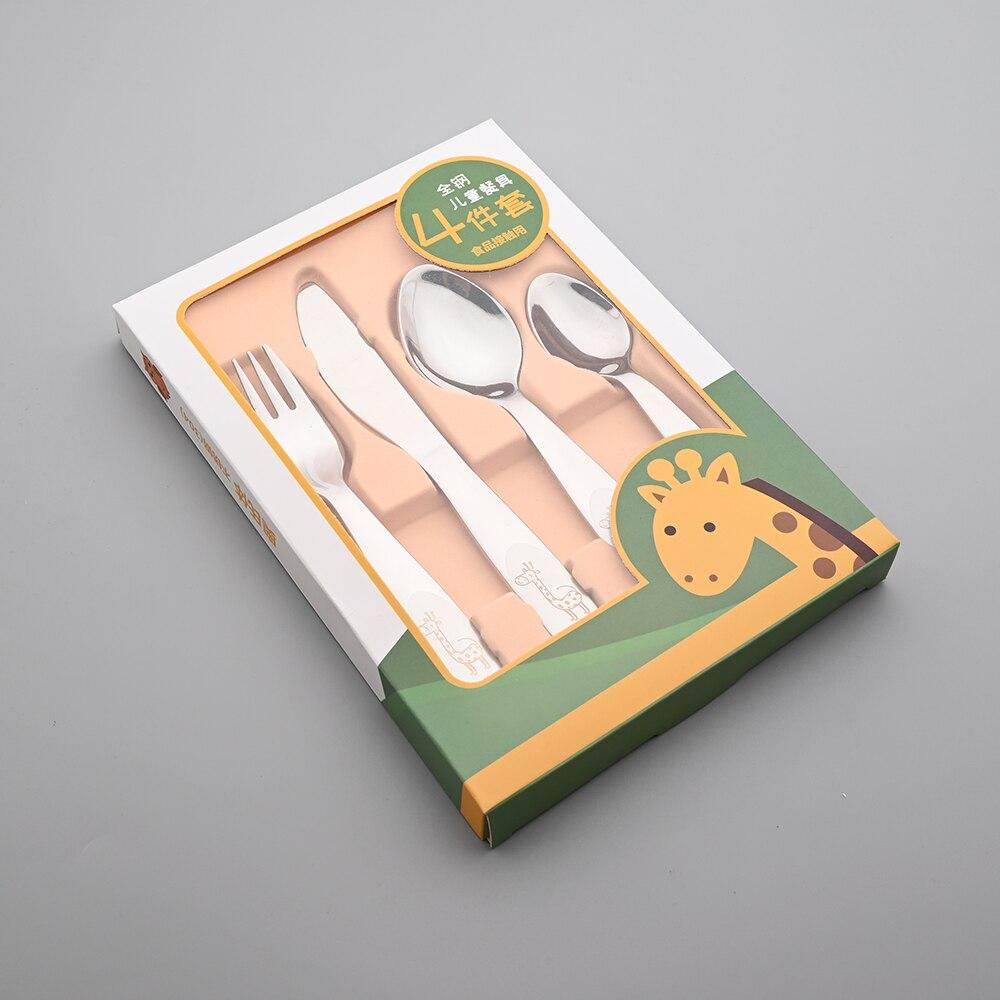 4 шт. столовые приборы, столовые приборы из нержавеющей стали 304, посуда, милый мультяшный милый рисунок жирафа, столовая посуда с резьбой, набор ложек и вилок