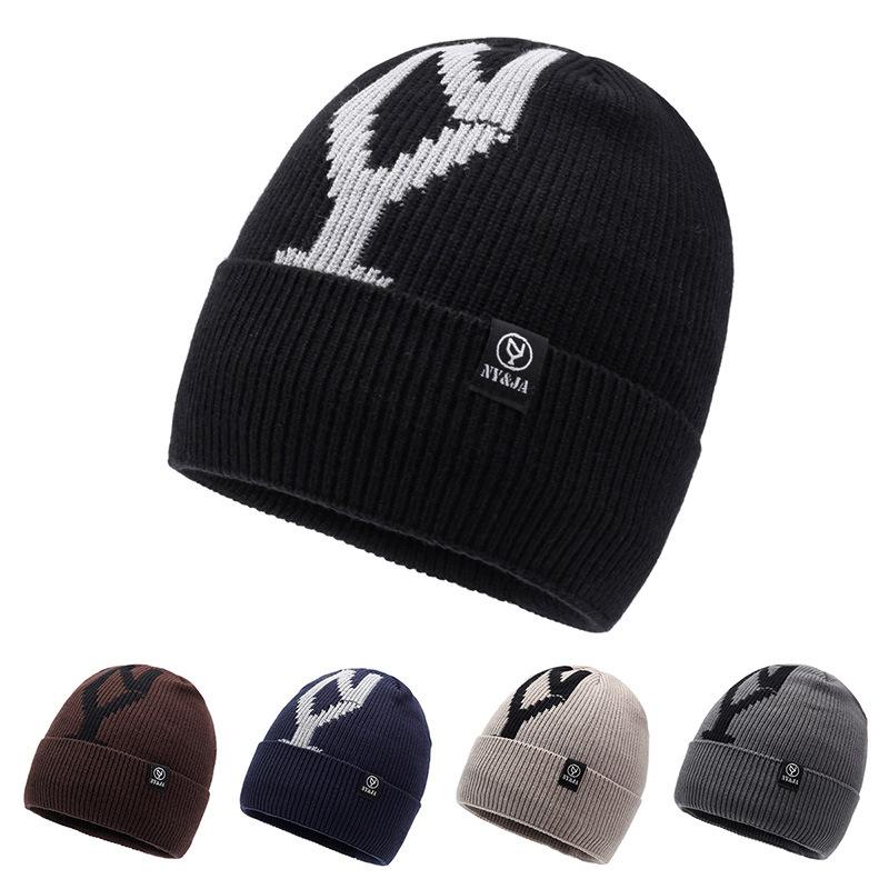 Новая термовязаная шерстяная шапка мужская шапка-пуловер однотонная универсальная повседневная уличная холодная шапка с буквами